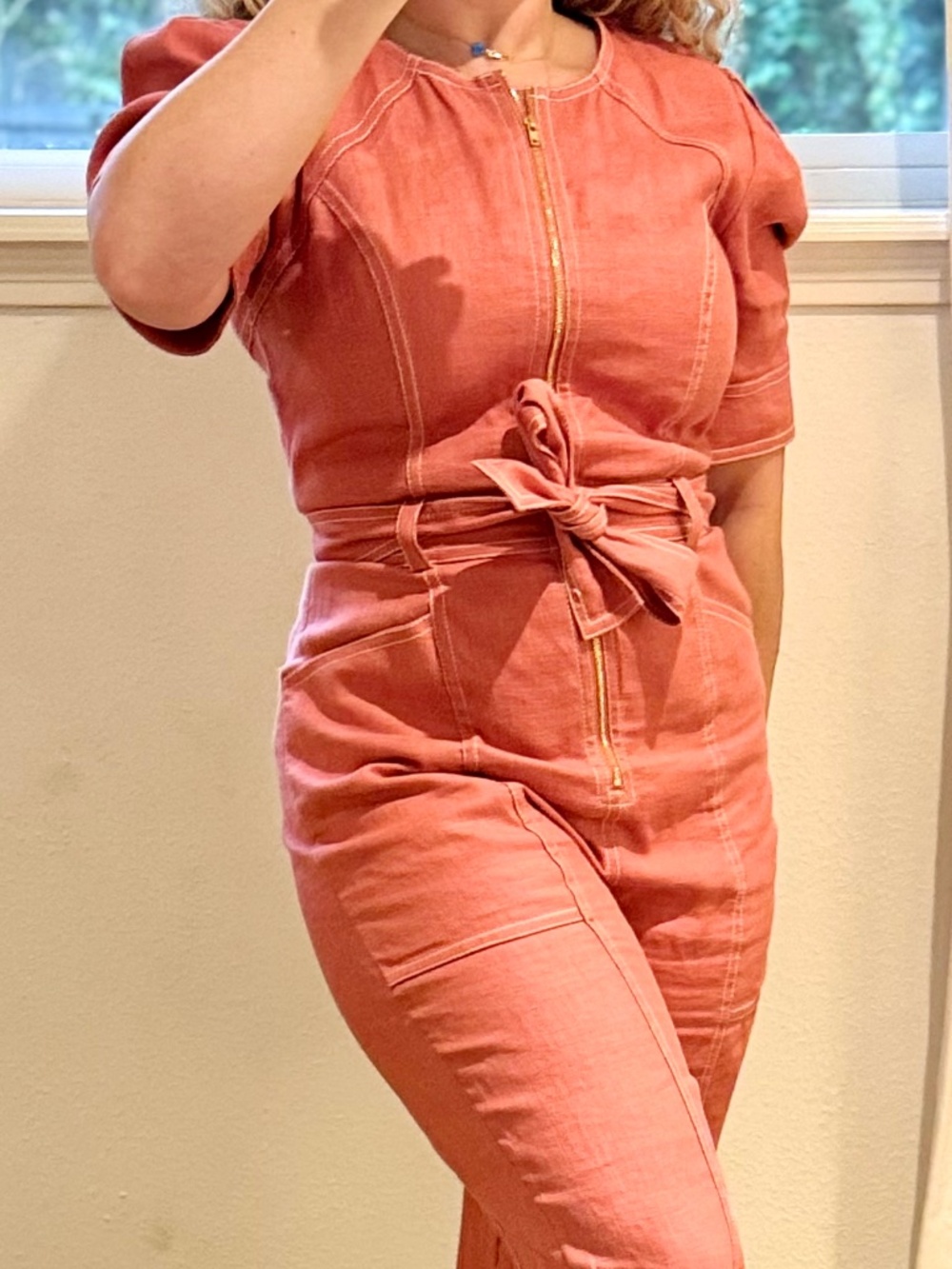 Idano Paris 100% Linen Belted Jumpsuit Size 2